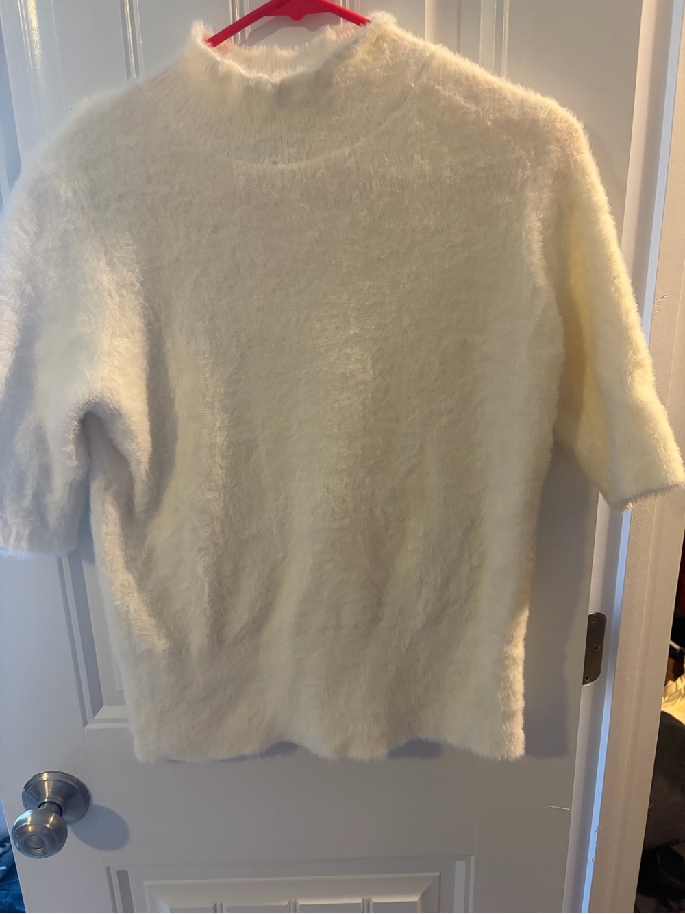 Bailey 44 Cream Fuzzy Short-Sleeve Turtleneck Sweater